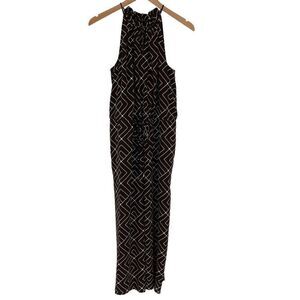Worthington Maze Geo Sleeveless‎ Wide Leg Cropped Jumpsuit Women Medium Brown